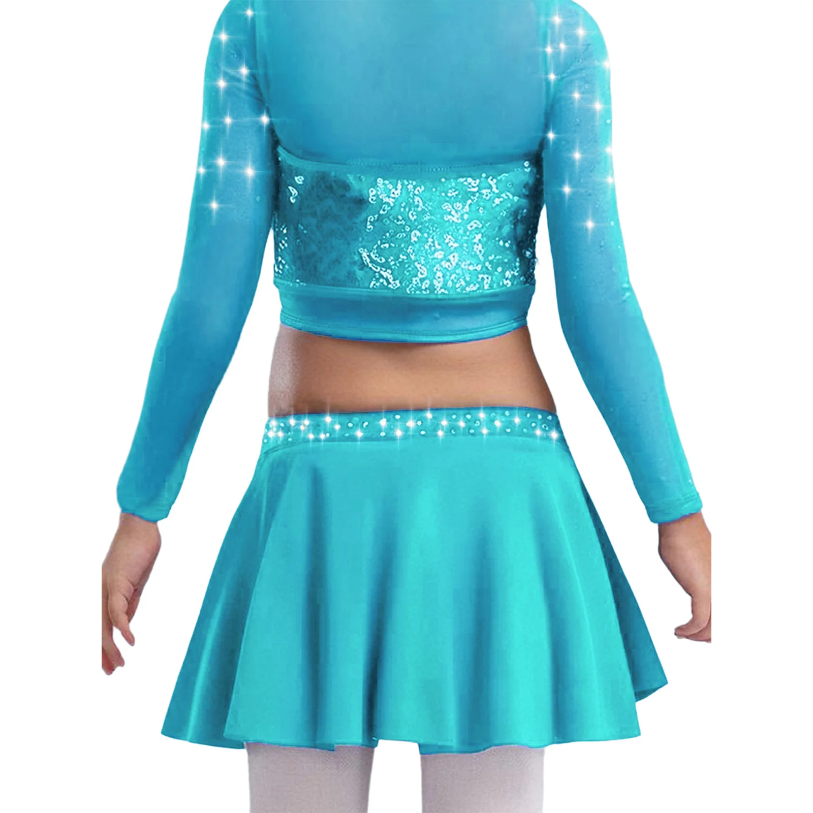 Dziecięcy strój do tańca lirycznego dla dziewczynek, top typu halter z krzyżującymi się ramiączkami na plecach, błyszczące cyrkonie, krótki top + spódnica do łyżwiarstwa figurowego, baletu, jazzu, latynoamerykańskie.