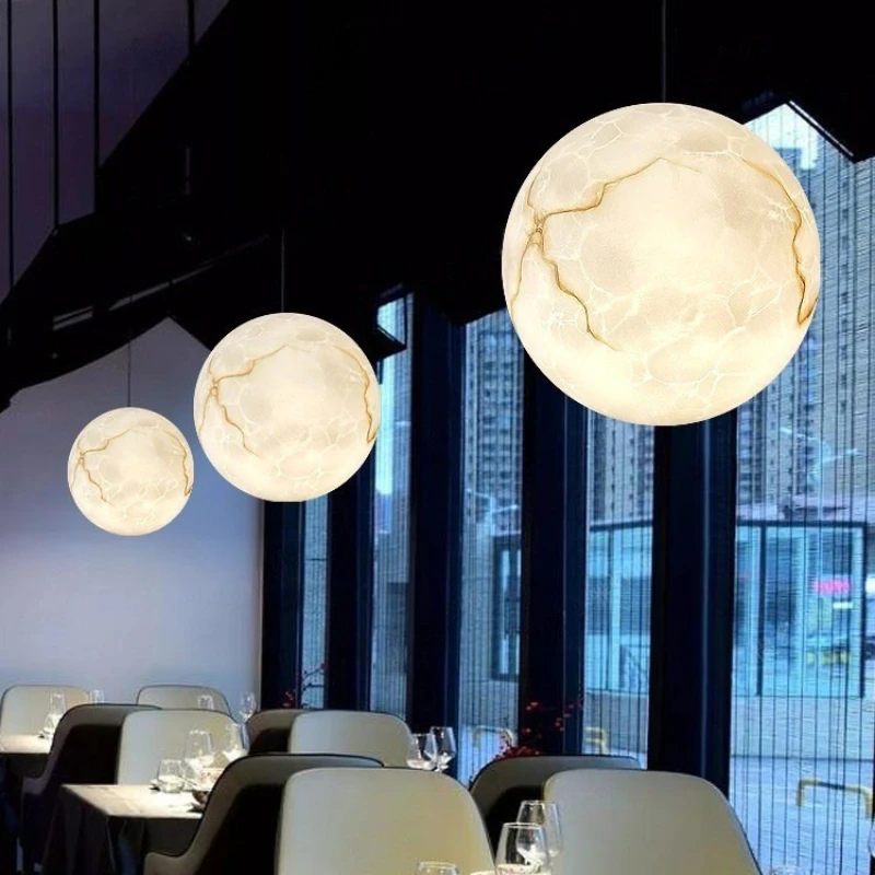 Lunar Imitation Alabaster Pendant Light Resin Ball Lamp Window Clothing Store Restaurant Bar Counter Commercial Pendant Lamp