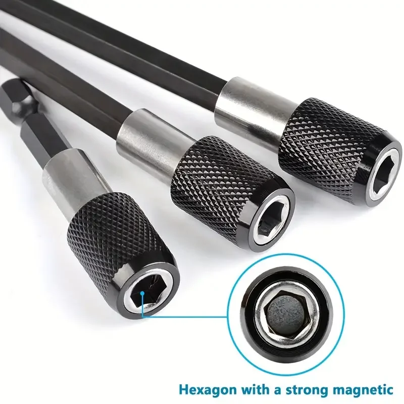 NEWONE 1/4 3pcs 1/4 Inch 60/100/150mm Magnetic Screwdriver Quick Transfer Lever Self-locking Extension Rod Hand Tools