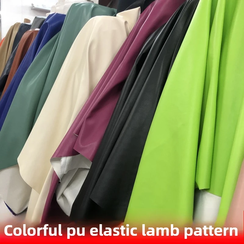 Thin Soft Faux Leather Fabric Elastic Plain By The Meter for Clothing Bags Coat Wallet DIY Sewing Sheep Pattern Pu Cloth Black