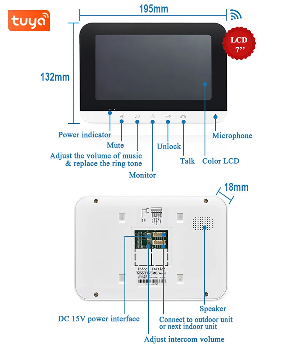 Tuya WiFi Smart Video Door Phone Intercom System, Monitor e Bloqueio, Câmera RFID Campainha, Telefone APP Desbloqueio, 7 \