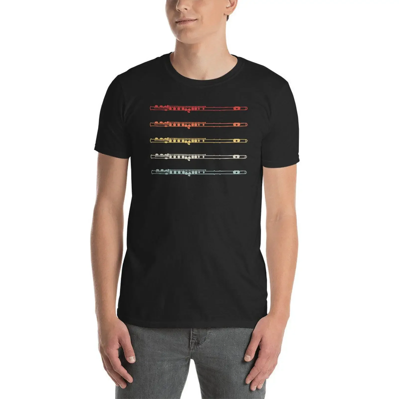 Retro Marching Band Flute T Shirt  vintage Washed Breathable Soft homme fashion streetwear Stretched Casual