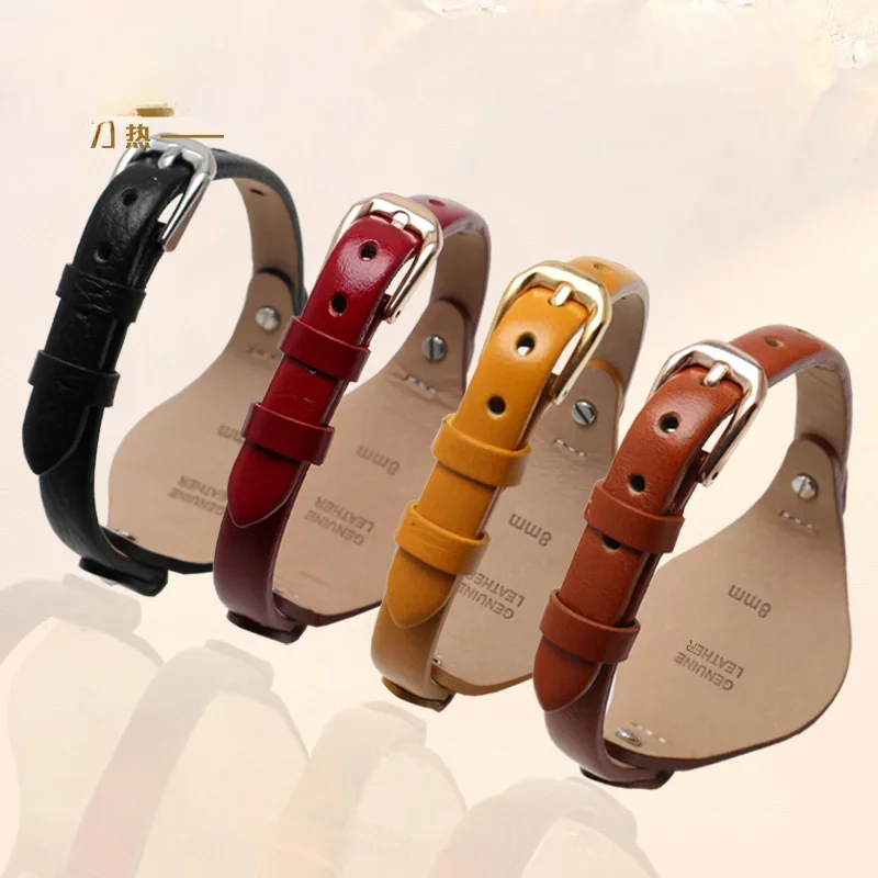 For Fossil Bottom Tray Cowhide Watchbands Women Es3262 Es3060 Genuine Leather Soft 8mm Rose Steel Buckle Watch Strap