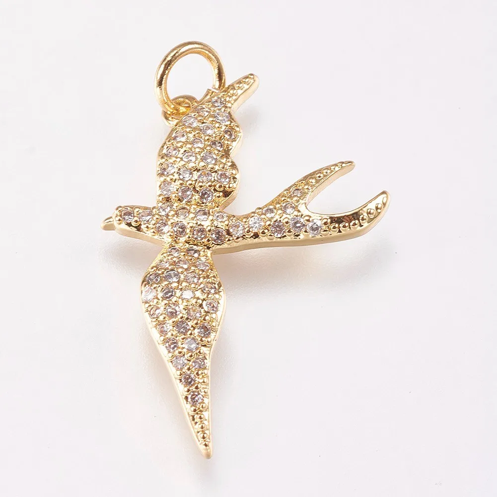 1Pc Brass Micro Pave Cubic Zirconia Bird Swallow Charms For Earrings Necklace Pendant Making Findings