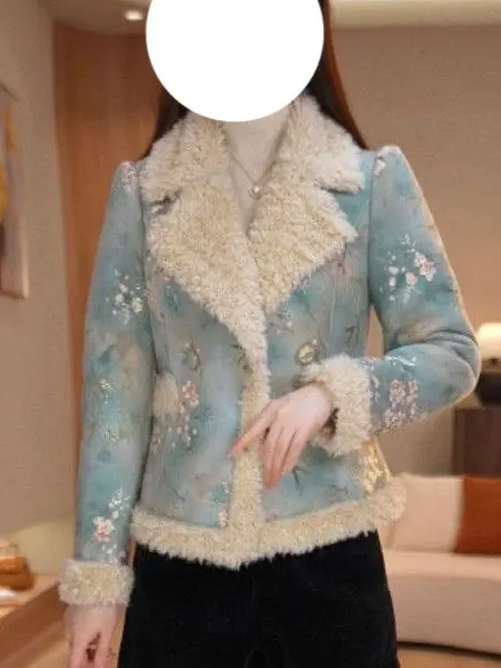 

Утепленная женская зимняя куртка из искусственного меха с принтом, имитирующая кожу и мех, в корейском стиле, теплая, с оборками