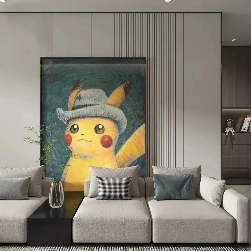 Art Van Gogh Museum Pokemon Anime Figures Pikachu Watercolor Painting Canvas Posters and Prints Wall Art Picture for Living Room