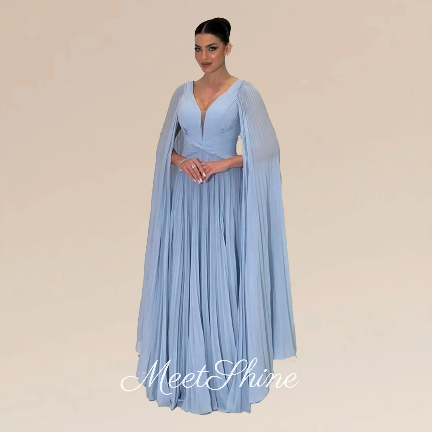 

Blue V-Neck Prom Dress for Woman Evening Dress Sequined Floor Length Customized Saudi Arabia Wedding Dress Vestidos De Noches