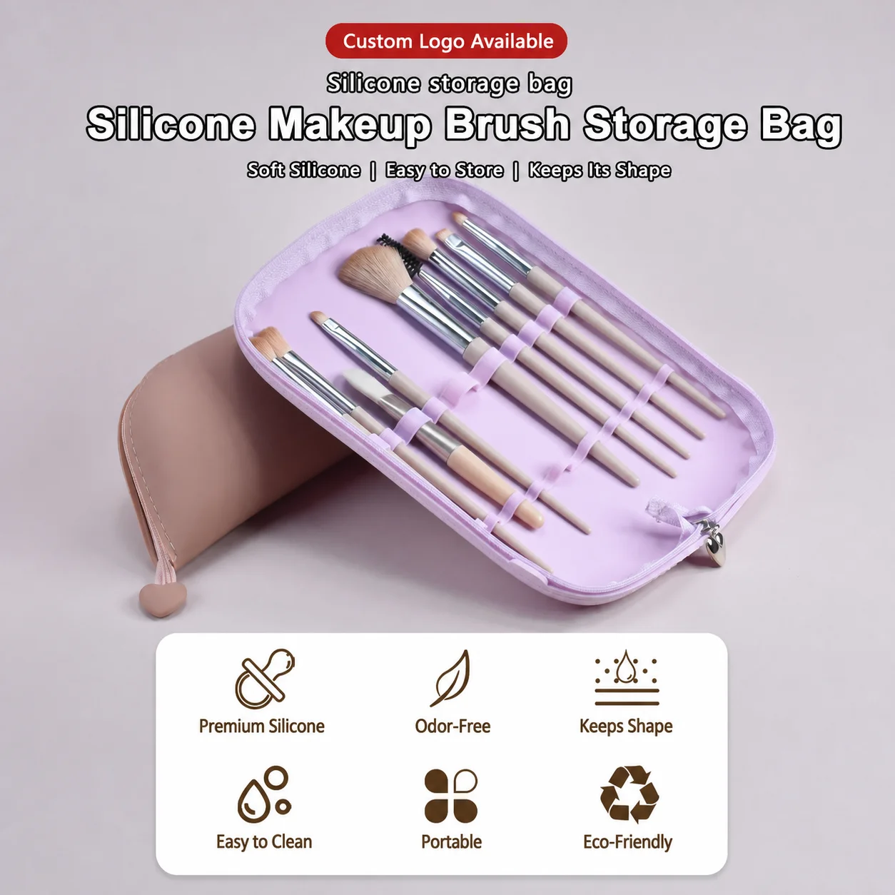 Silicone Makeup Brush Case Portable Travel Cosmetic Pouch Waterproof Soft Storage Bag Large Capacity Makeup Tool Organizer