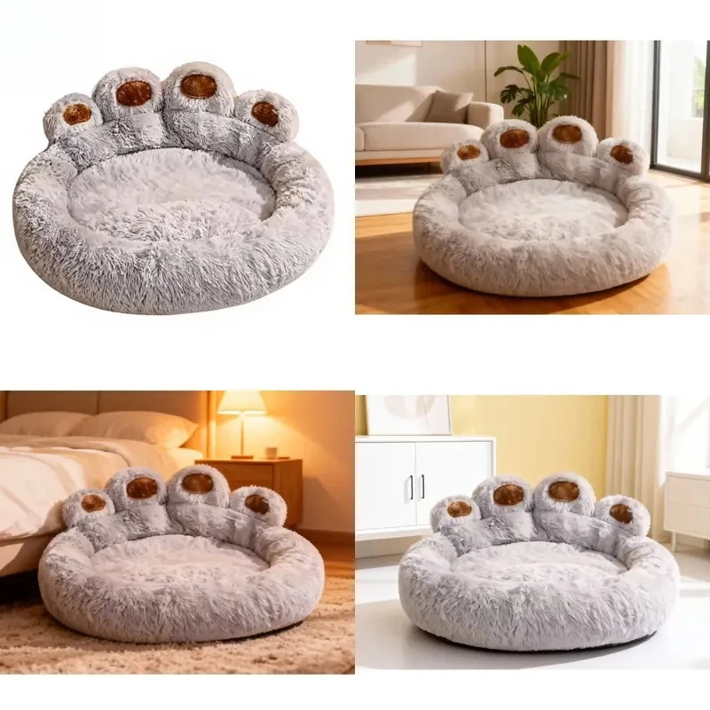 Luxury Pet Dog Bed Soft 100 Cotton Removable Cover Grey Winter Warm Sleeping Mat for Small Animals Cats Puppies Cozy House