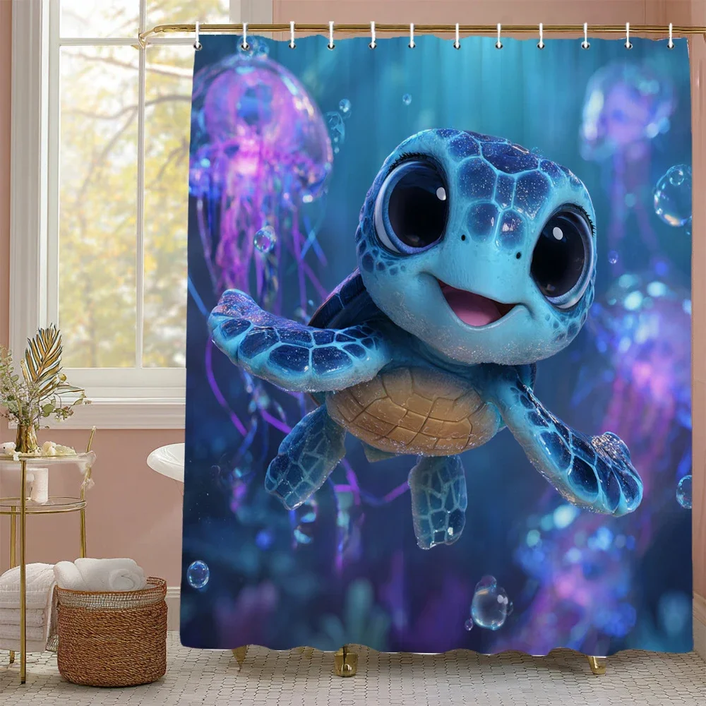 Sea Turtle Fun Shower Curtain for Beach Theme Bathroom Decorative Shower Curtain, Waterproof Shower Curtain with Hooks
