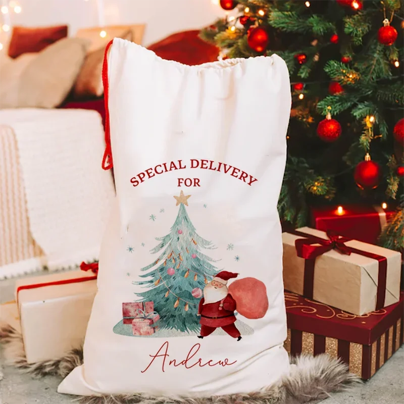 VIKAMA personalisierte Weihnachtsmann-Säcke, große große Beutel, individuelle Aufbewahrungsbeutel mit Kordelzug für Weihnachtsgeschenke, Pakete, Weihnachtsgeschenke