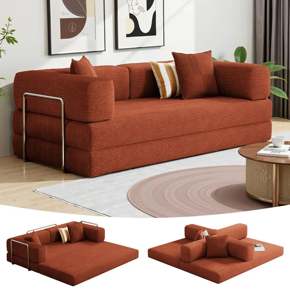 

Convertible Floor Sofa Bed,Corduroy Sleeper Sofa with Side Pocket and FixedShape Frame,5in1 DIY Foldable Couch for Living Room,
