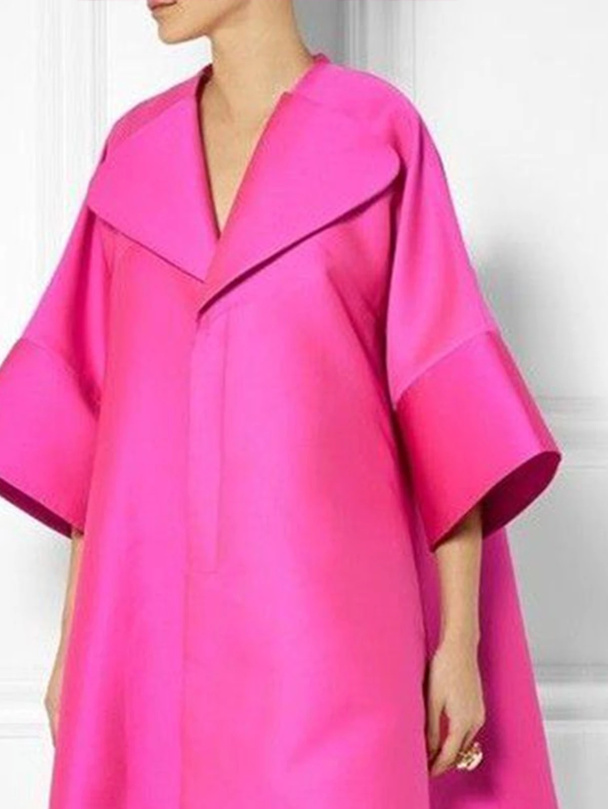 Vintage Dress Women Clothing Spring Summer Half Sleeve Loose Dresses Casual Chic Lapel Tunicas Midi Pink Dress