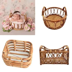 Newborn Photography Props Retro Rattan Basket Chair Infant Photo Recien Baby Girl Boy Posing Bed Background Photography Accessor