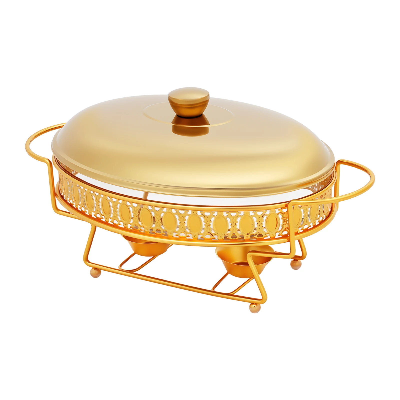 

Элегантный овальный подогреватель еды с 2 спиртовыми горелками, нержавеющая сталь емкостью 1,81QT и стекло идеально подходит для шведского стола/свадьбы/семейной еды