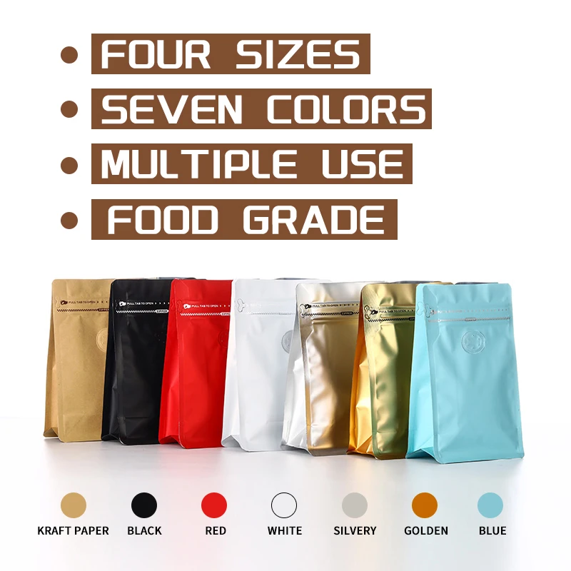 Sac d'emballage en aluminium pour grains de café, 10 pièces, avec Valve scellée, pour aliments, poudre, thé, noix, pochettes hermétiques de stockage