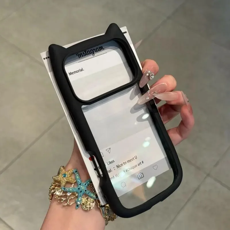 Coque de téléphone en silicone souple avec oreilles de chat mignonnes pour iPhone 16 17 13 15 14 12 11 Pro Max Plus Air Funda, coque arrière transparente antichoc