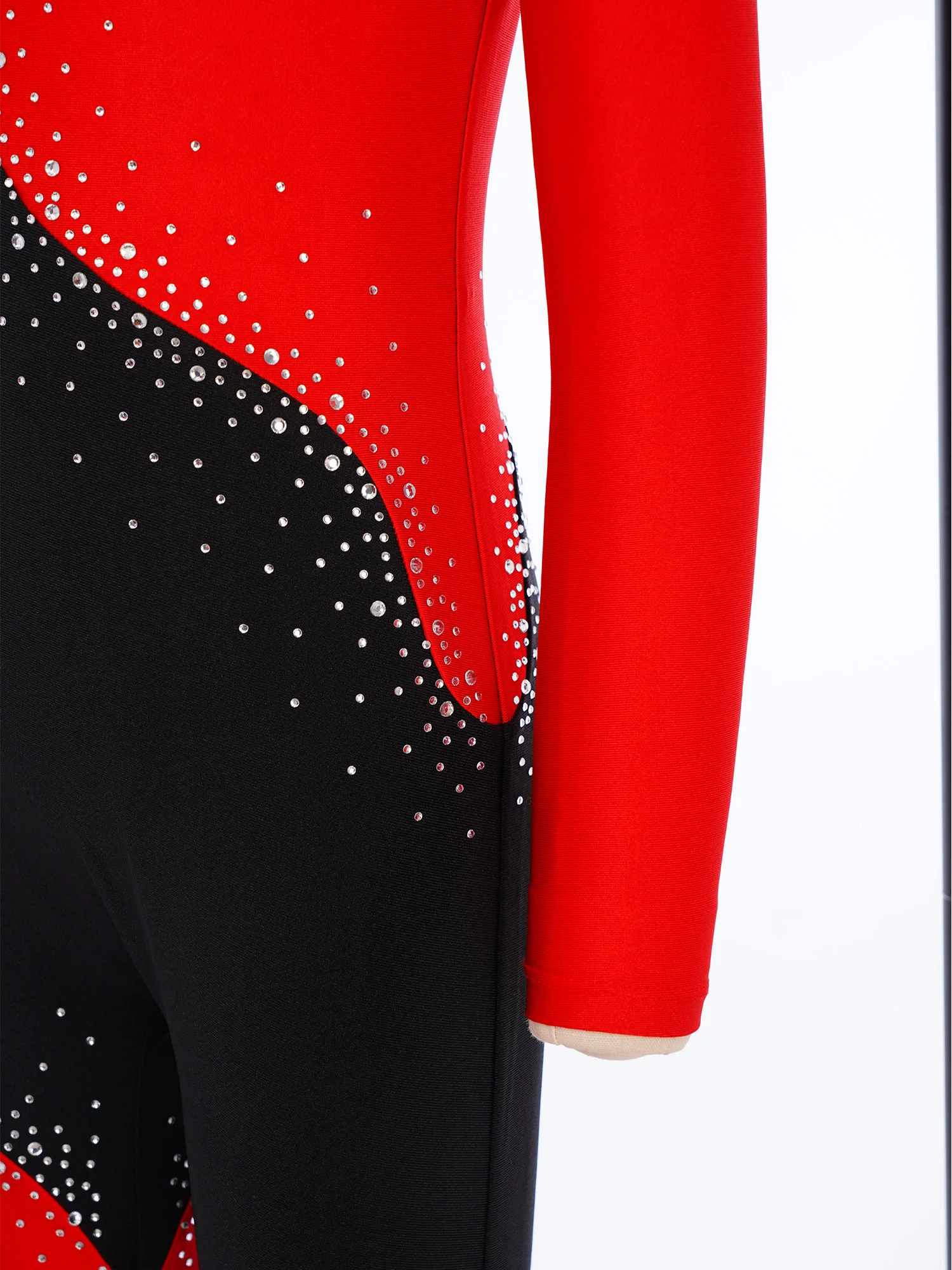 ชุดบอดี้สูทเด็กผู้หญิงสำหรับยิมนาสติก บัลเลต์ เต้นรำ แขนยาว ประดับคริสตัลวิบวับ สำหรับฟิกเกอร์สเก็ต แอคโรบิก โยคะ และกีฬาอื่นๆ