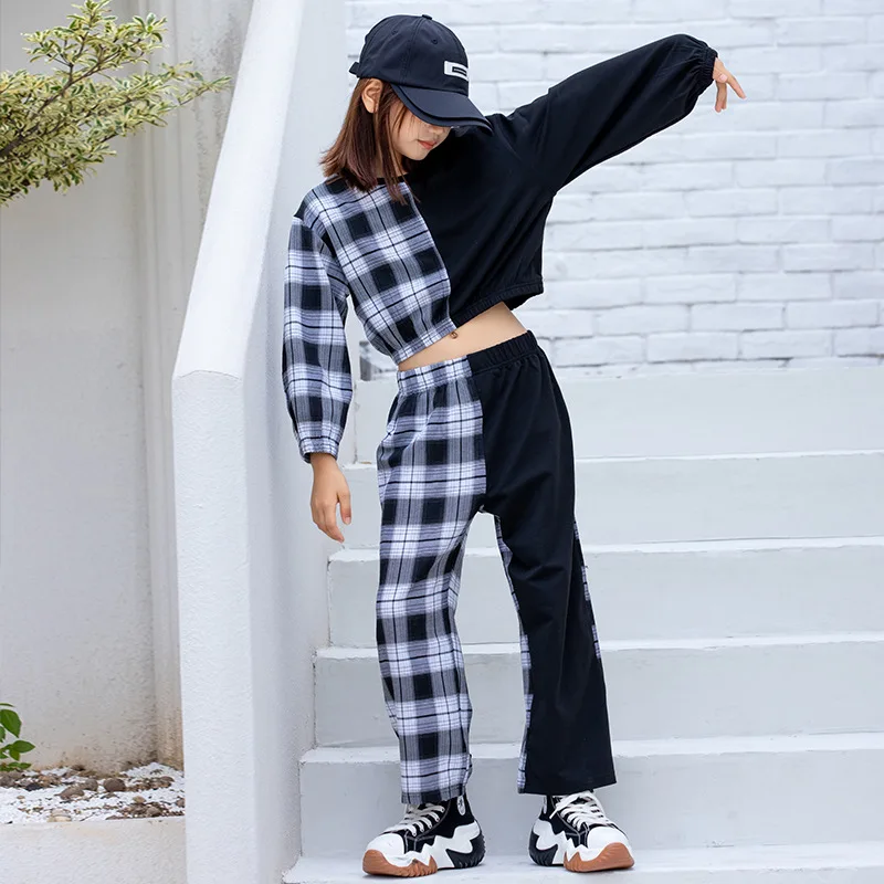 

Spring Autumn Children Girl Tracksuit Junior Girl Plaid Contrast O-neck Pullovers + Sport Pants Child Jogger Workout Set 5-14Yrs