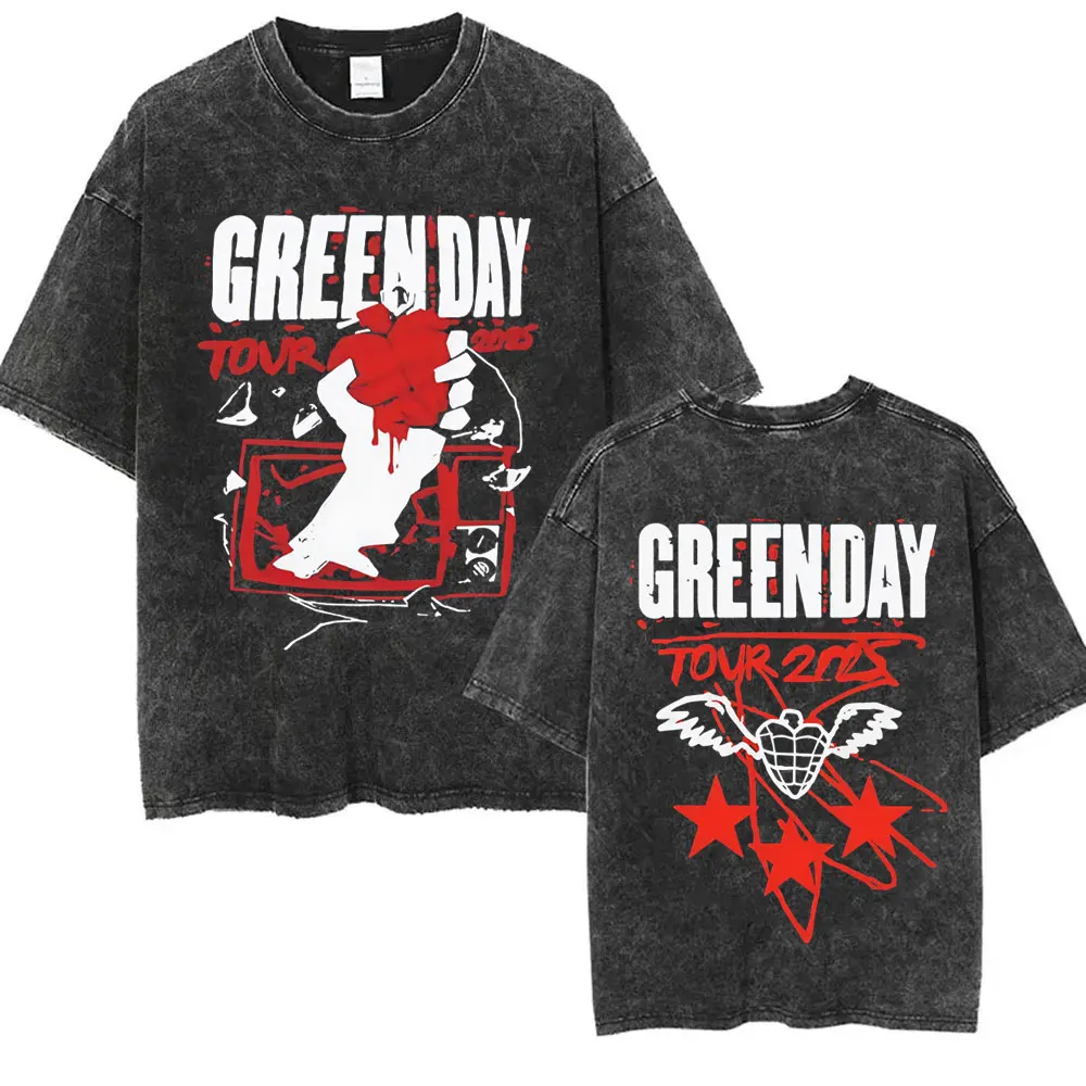 

Washed Vintage Punk Band Green Day American Idiot Tour 2025 T-shirt Men Women Rock Oversized T Shirts Men's 100% Cotton T-shirts