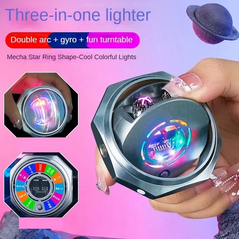 Smart Charging Double Arc Lighter Creative Fingertip Spinning Gyroscope High Power Cigarette Lighter Smoking Gift