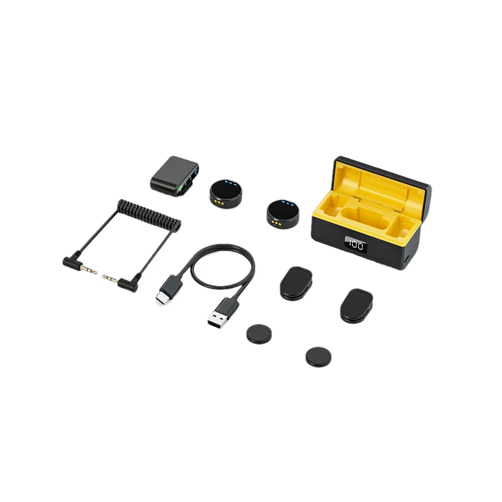 100M Lavalier Wireless Microphone for Camera Professional Lapel Microphone with Noise Canceling Charging Box for Video Recording