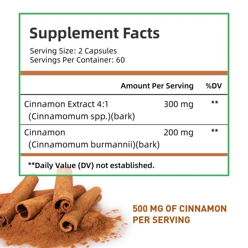 Cinnamon Supplement - Energy, Heart and Metabolism Support, Antioxidant, Improves Intestinal Digestion