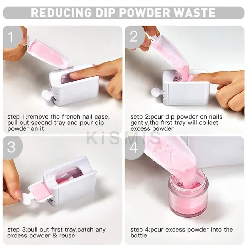 Portable Professional Nail Powder Recycling Box Nail Art Tray Magic Mirror Dipped Powder Glitter Set for Salon Home Use