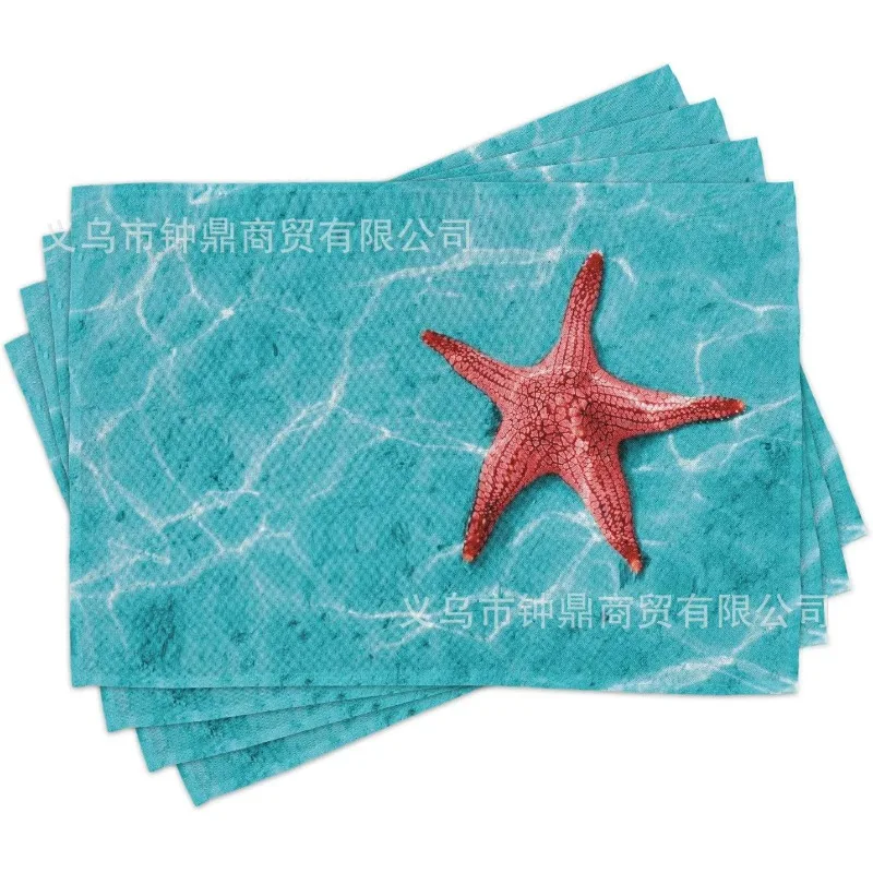 Hot Summer Beach Placemats Starfish Beach Theme Ocean Shell Printing Dust-proof and Heat-insulating Summer Placemats