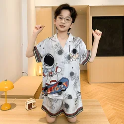 Children's pajamas ice silk children's summer short sleeved thin cartoon 2024 new home clothing