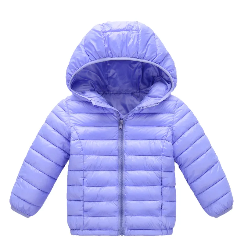 Children\'s cotton jacket new winter style plush thickened lightweight down jacket solid color hooded jacket for boys and girls