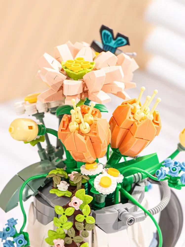 MINI Flower Spray Pot Building Block Flower Meaty Plant Home Decoration Building Block Boys and Girls Children\'s Toy Gift