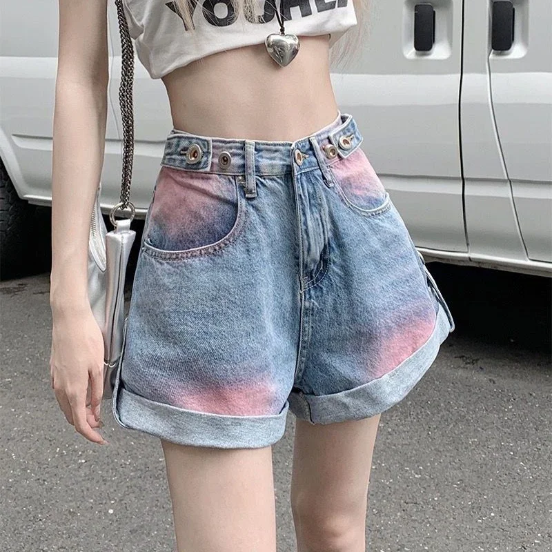 

Female Short Jeans Pants New In Wide Gradient Color Women's Denim Shorts XL Harajuku Fashion Designer Hot Youthful Wholesale XXL