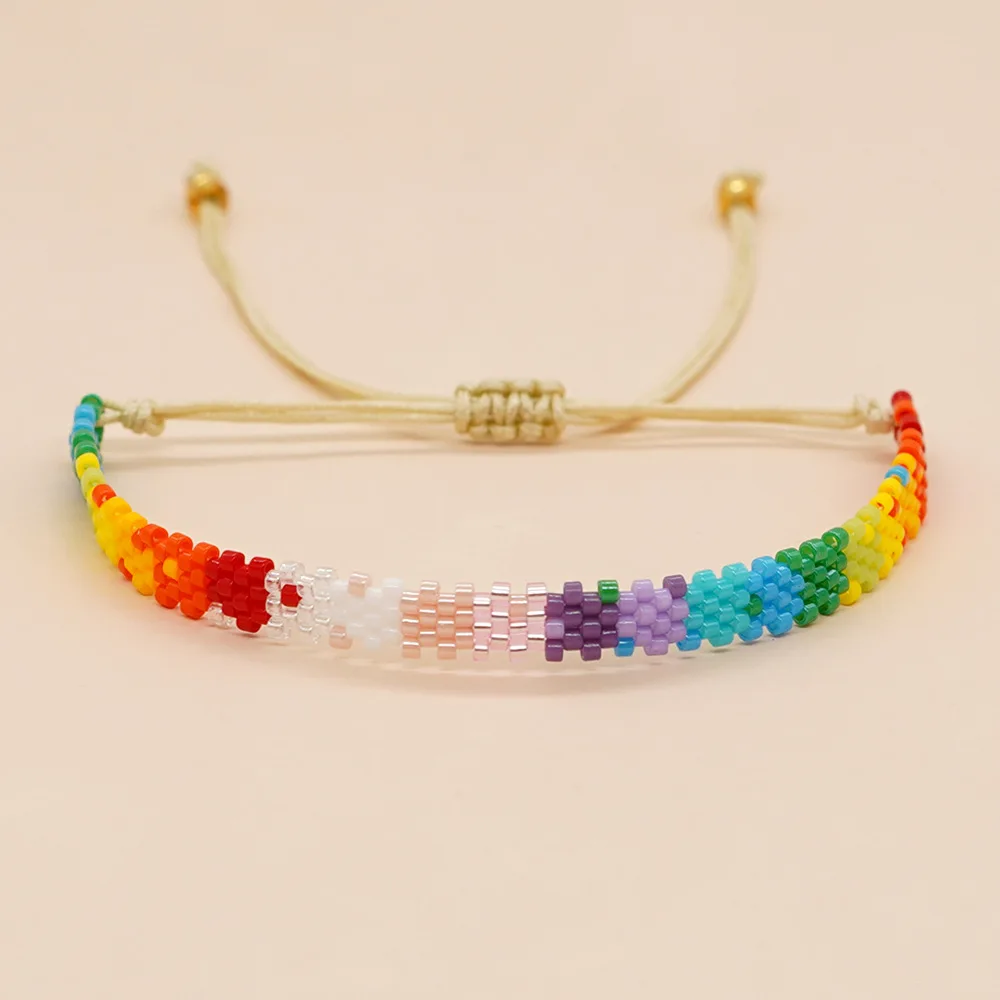 Bohemia Rice bead bracelet Row 3 Rainbow Serrated edge Hand-woven National style Personality Retro Beaded bracelet