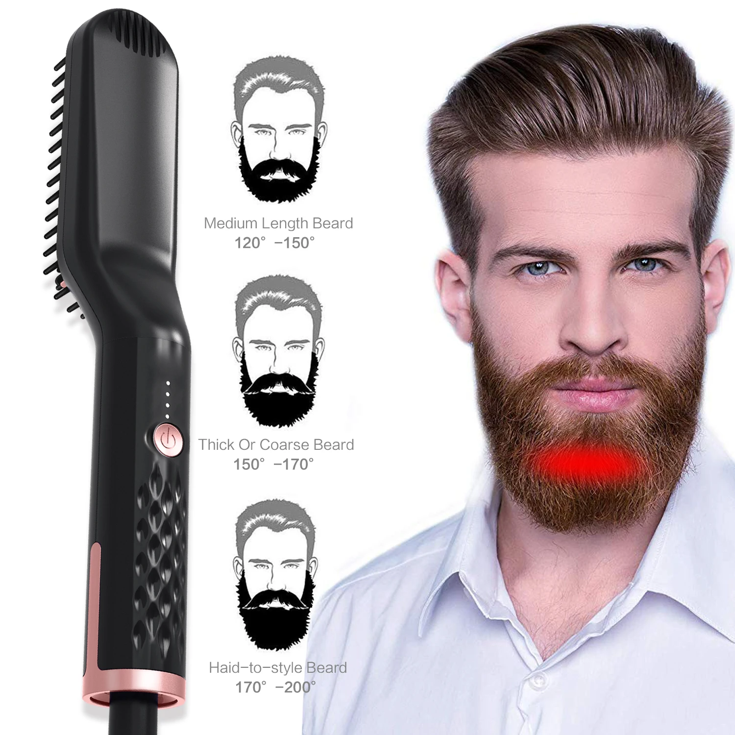 2 In 1 Beard Straightener Straightener ผมความร้อนอย่างรวดเร็วเครา Professional Straightening Comb ไฟฟ้าเคราแปรง