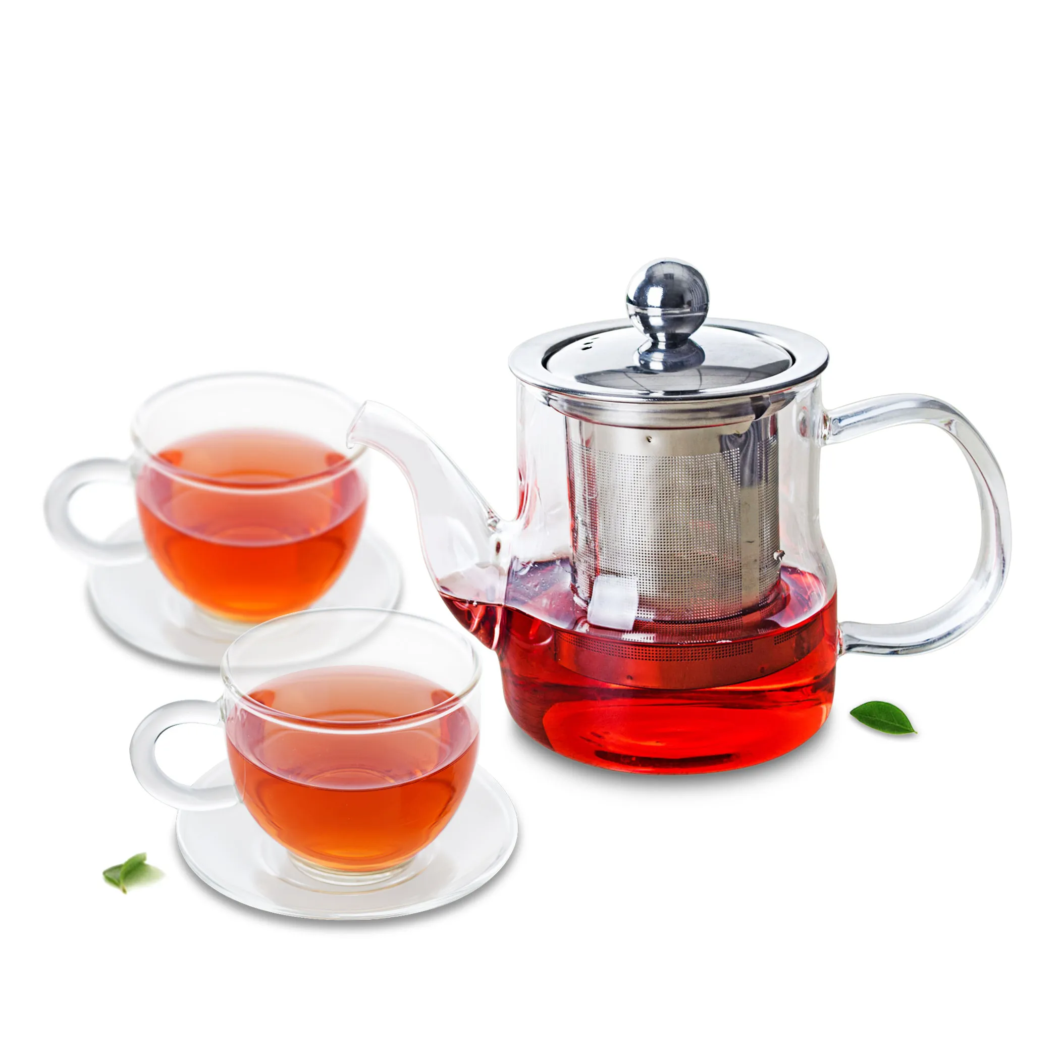 

3in1 Tea Set -370ml Heat Resistant Glass Teapot & Infuser & Lid+2x Cup & Saucer