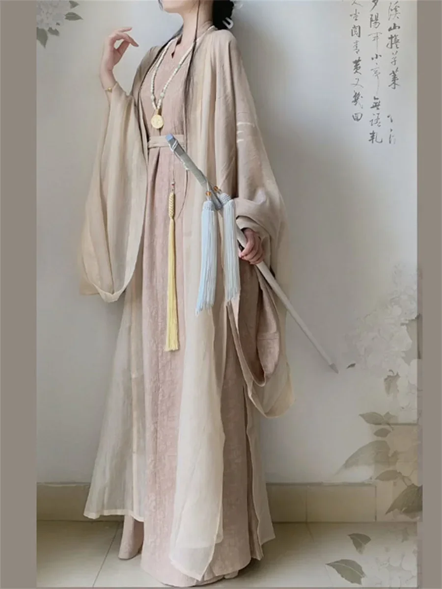 Cotton&Linen Hanfu Dress Women Chinese Traditional 2pcs Robe Hanfu Halloween Cosplay Costume Autumn Housewear greyRobe Plus Size