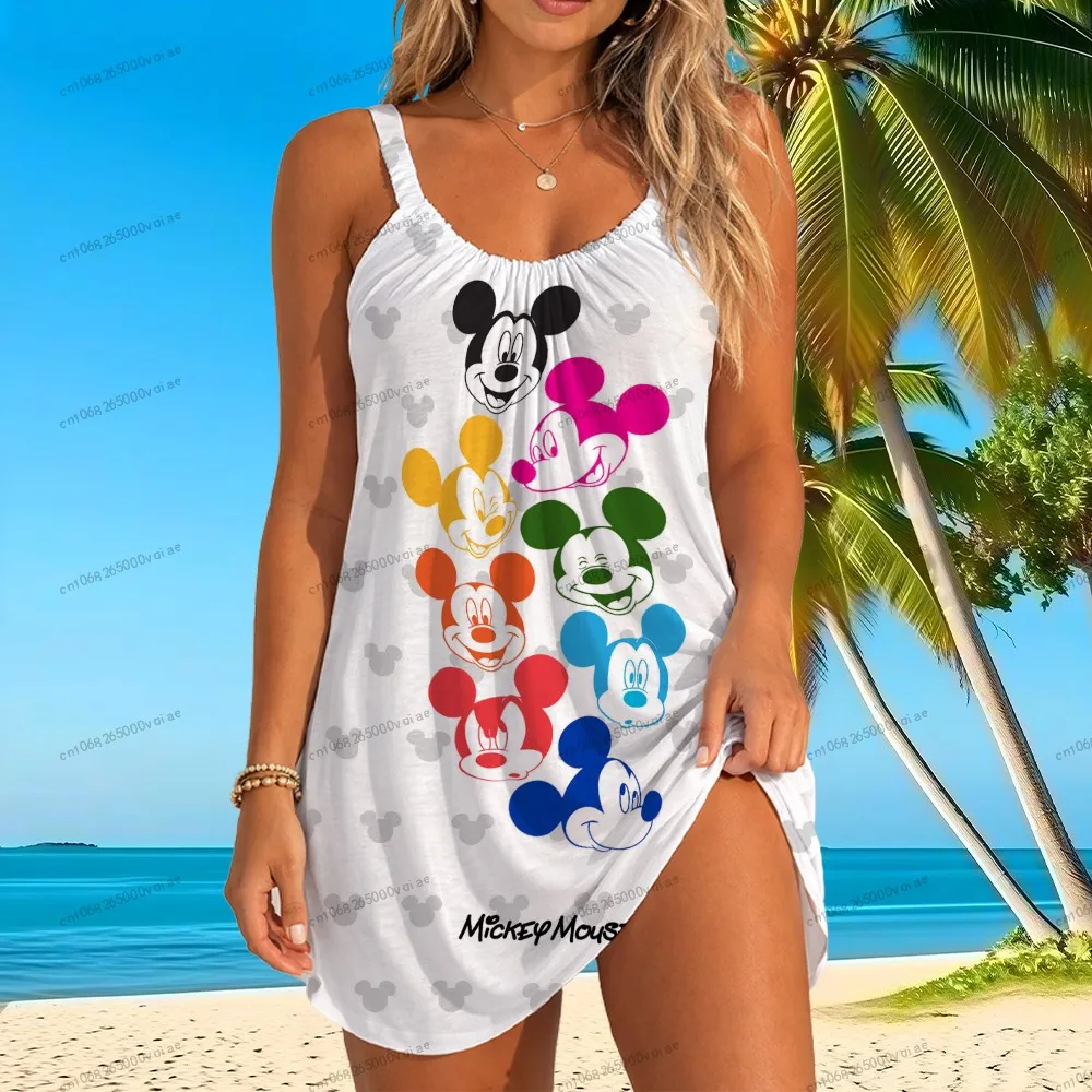 

Новое женское платье 2026 года Disney Minnie Mouse, пляжное платье-слинг, летняя женская одежда, высококачественное платье с 3D-принтом для вечеринок