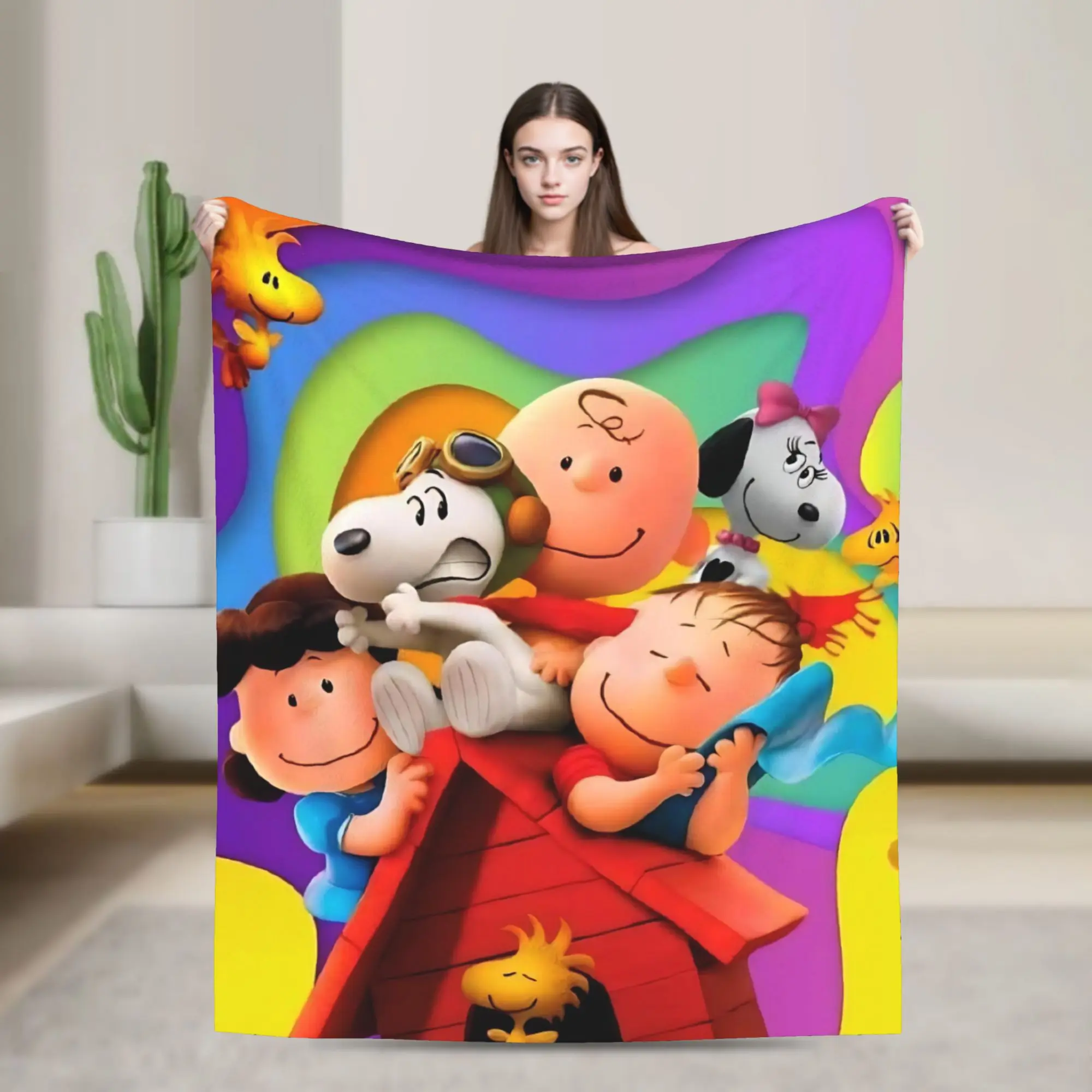 S-Snoopys Movie Blankets Friends Cartoon Flannel Awesome Warm Throw Blanket for Bed Sofa Spring/Autumn