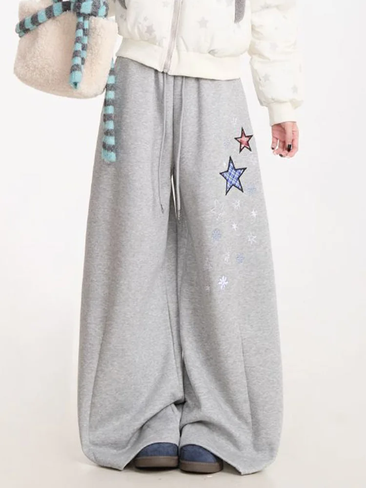 Pantalones de pierna ancha Retro Stars Y2K para mujer, pantalones holgados de cintura alta de Hip Hop, ropa de calle americana, pantalones de chándal Vintage con letras para mujer de primavera