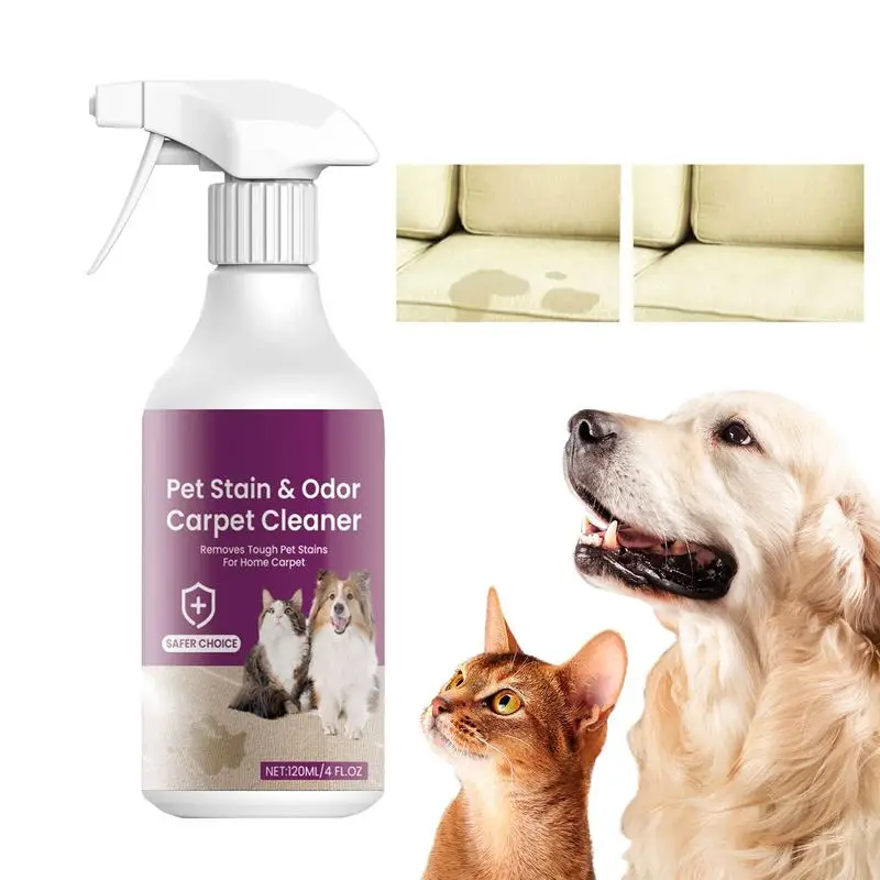 Limpador de manchas para animais de estimação, 120ml, eliminador de manchas para animais de estimação, poderoso removedor de manchas, spray seguro, desodorizador de carpetes para animais de estimação, eficaz para