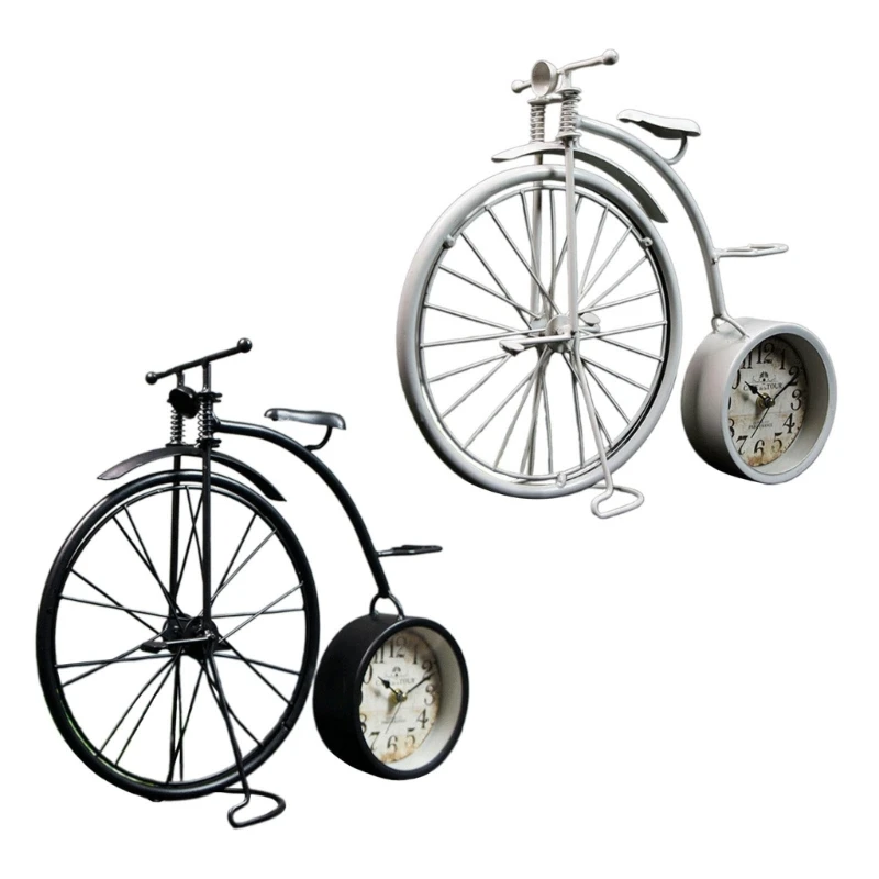 

High Wheel Bicycles Model Metal Table Clock Vintage Antique Bike Figurine Ornament Home Office Decorative Desk dropshipping