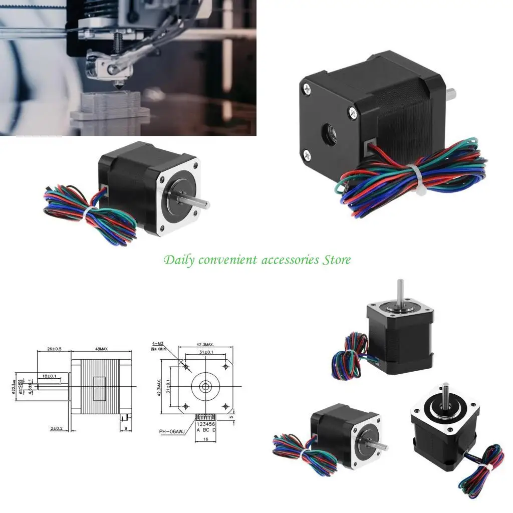 

97QB 1/3Pcs Nema 17 Stepper Motor 4-lead 48mm Nema17 Motor 59Ncm 2A 17HS19-2004S1