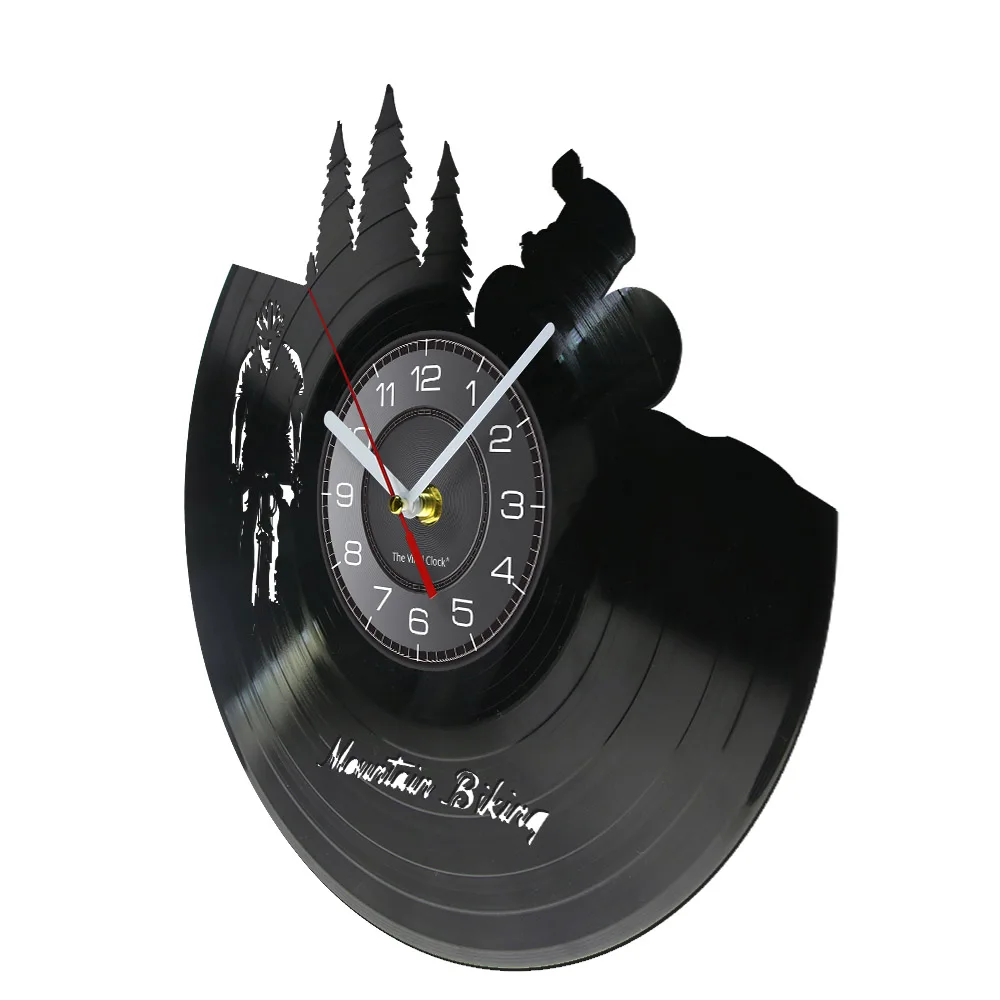 Mountain Biking Vinyl Record Wall Clock Freerider Biker Bicycle Cycling Retro Timepiece Wall Watch Travel Hiking Adventure Clock