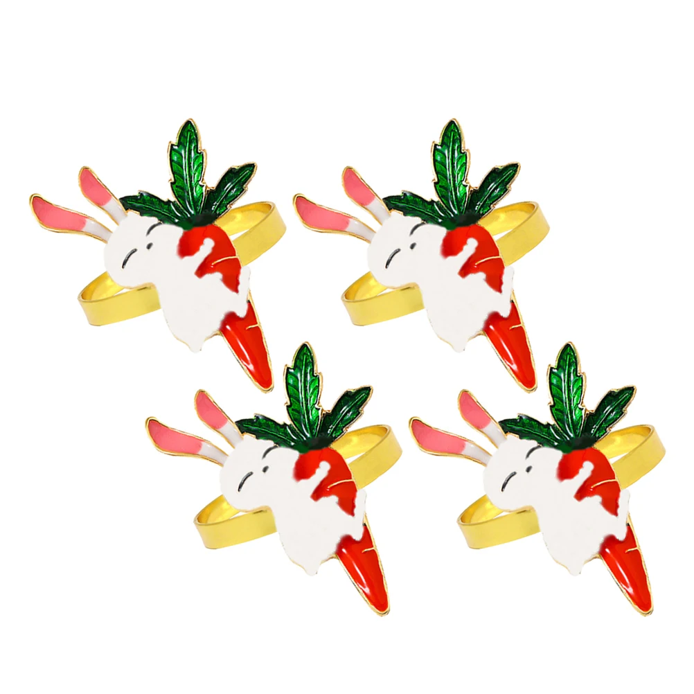 

4 Pcs Ring Bunny Carrots Wicker Clasps Dining Table Decor Table Decor Easter Dining Metal Serviette Bands Clasps Ornament