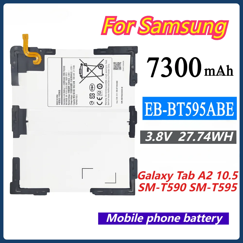 

New EB-BT595ABE 7300mAh 3.8V Replacement Tablet Battery for Samsung Galaxy Tab A2 10.5 SM-T590 SM-T595 High-capacity