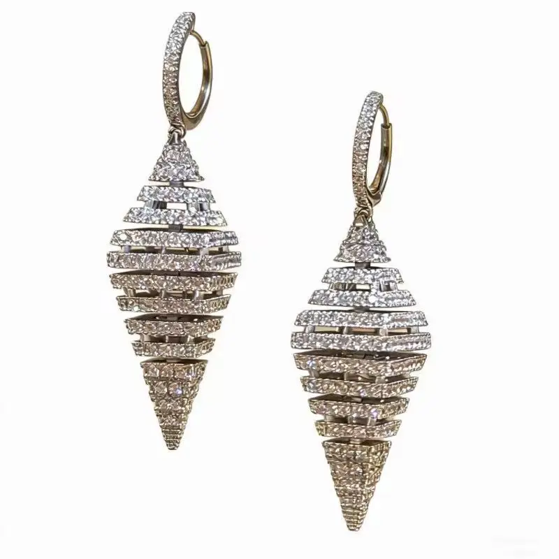 Bellux 925 silver white gold plated fashion luxury pyramid shaped full diamond earrings for women's daily wear jewelry