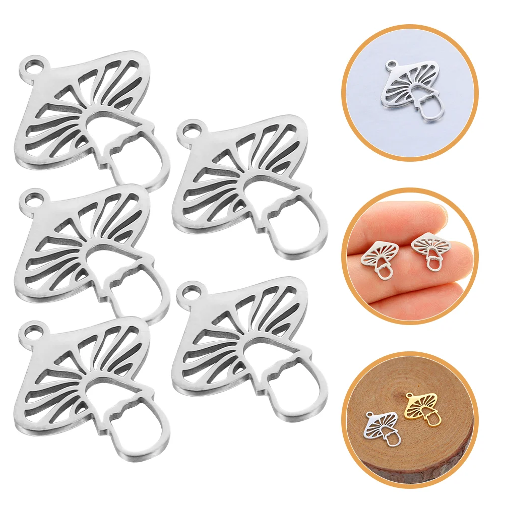 5 Pcs Stainless Steel Hollow Mushroom Jewelry Accessories Necklace Handcraft Supply Silver DIY Charms