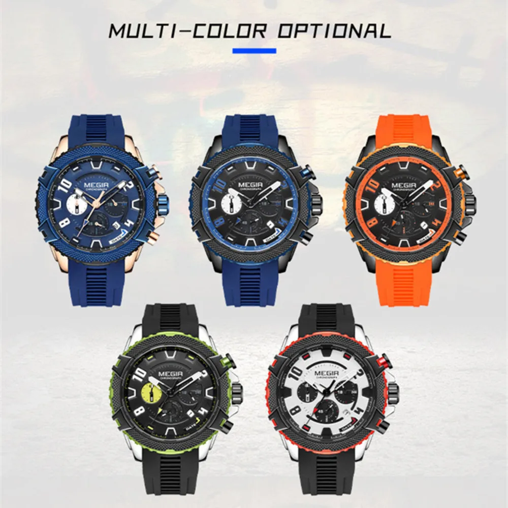 MEGIR Men's Watches Fashion Sport Quartz Watch Waterproof Date Chronograph Military Wristwatches Clock Reloj Hombre 2200