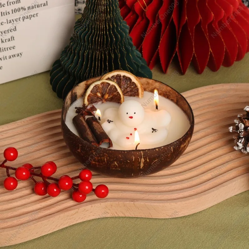 Fraser Fir Coconut Soy Candle Christmas Snowman Candle Reclaimed Coconut Shell Lemongrass